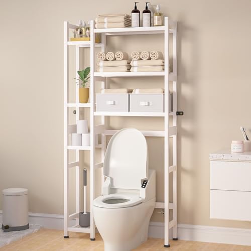 Homde Bamboo Over The Toilet Storage Organizer: Basket and Drawer (White) by Homde