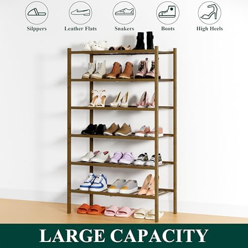 Smiry Bamboo Shoe Rack, 14 Vertical Slats, 6 Tier - 26.8" Wide, Walnut - Image 6
