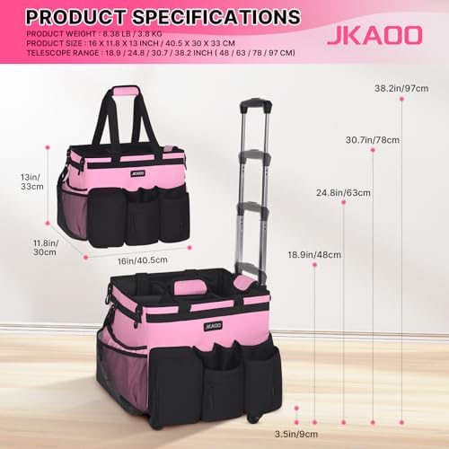 JKAOO Large Rolling Cleaning Caddy Bag with Detachable Trolley, Pink - Image 2