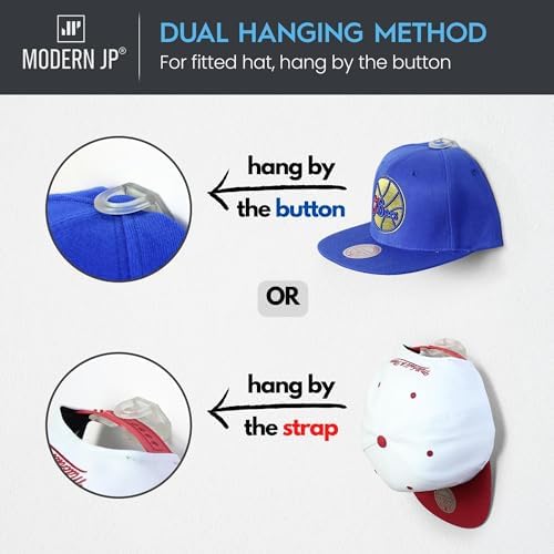 Modern JP Adhesive Hat Hooks for Wall (32-Pack) - Hat Rack for Baseball Caps, Minimalist Hat Display, Strong Hold Hat Hangers for Wall - USA Patented, Clear - Image 4