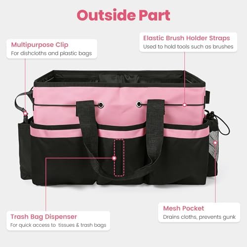 Wearable Large Cleaning Caddy Bag with Dividers, Household Cleaning Caddy for Cleaning Supplies Organizer Car Wash, Cleaner Tote Detailing Bag with Shoulder Strap and Handles for Housekeeper Storage - Image 4
