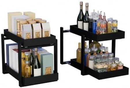 Bamboo Under Sink Organizer 2 Tier Pull Out Cabinet Storage Drawer - Image 6