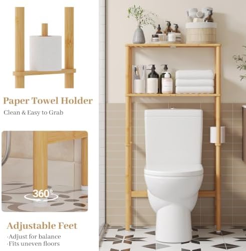 Over The Toilet Storage, Freestanding 2-Tier Bamboo Bathroom Shelves, Above Toilet Organizer for Home Washroom, Bathroom Decor (Natural) - Image 4