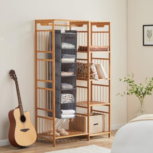 YOUDENOVA Hanging Closet Organizer, Closet Organizers and Storage, Grey | 6-Shelf Hanging Clothes Organizer with Waterproof Oxford Fabric, Ideal for Dorm Room Essentials, Clothes & Shoes - Image 2