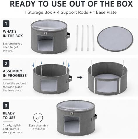 Extra Large Sun Hat Storage Box for Women, 23.6" D x 15.7" H Clear Cowboy Hat Organizer Storage Box with 4 Support Rods Bottom Plate Wide Brimmed Hats Holds up to 10 Caps - Image 4