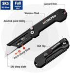WORKPRO 2PCS EDC Folding Utility Knife, Mini Box Cutter with Quick Open Axis Lock, Quick Change Blade Razor Knife, Foldable Small Pocket Knife with Belt Clip, 2 Packs with 10 Extra Blades - Image 3