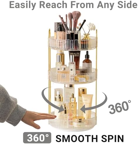 Asayuee 360 Rotating Makeup Organizer,3 Tier Large Capacity Make Up Organizers and Storage,Skincare Perfume Vanity Organizers,Bathroom Cosmetics Storage Organizer Countertop(Clear) - Image 3