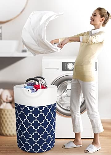 Large Laundry Basket 75L Tall Collapsible Hamper with Handles for Dorm Blue - Image 6
