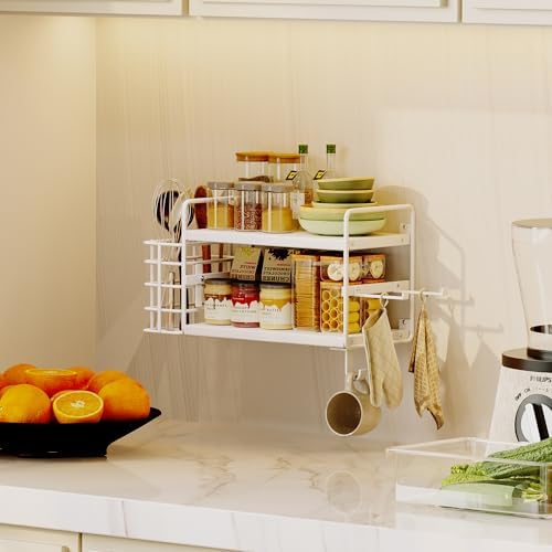 3-in-1 Wall Mounted Hair Dryer Holder with 2 Tier Shelves & Detachable Basket, Space Saving Organizer for Bathroom, Kitchen, Bedroom, Rust-Resistant, Easy Install (White) - Image 5
