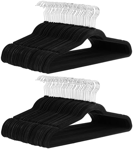 Amazon Basics Slim Velvet Non-Slip Space Saving Suit Clothes Hangers, Closet Organizer, Black/Silver, 100-Pack by AmazonBasics