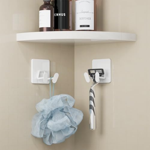 Adhesive Shower Hooks for Inside - Extra Sticky Razor Holder, White 6 Pack - Image 2
