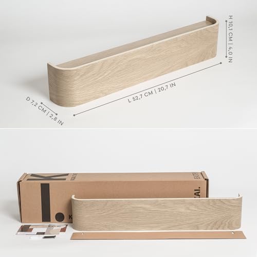 Kazai. Wall-Mounted Coat Rack 'Toke' - Modern Design Coat Rack with Hidden Wall Hooks - Solid Wood Veneer Panel Coat Hanger - Oak, White - Image 2