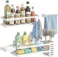 PUSDON 5-in-1 Shower Caddy & Kitchen Organizer Set, Wall Mount Wide Spice Rack with Paper Towel Holder, Utensil Holder, Soap Dish, Rustproof Mesh Baskets Hold 50LBS - White, Guardrail by PUSDON