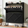 Nicetree Shoe Storage Cabinet with 2 Flip Drawers, Freestanding Shoe Organizer, Shoe Cabinet with Metal Legs, Narrow Shoe Rack Cabinet, Farmhouse Slim Shoe Cabinet for Entryway, Foyer, Hallway, Black by Nicetree