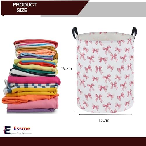 Essme Kids Laundry Basket,Pink Hamper Waterproof Storage Bin for Girls, Pink Hamper,Gift Baskets(Pink Bowknot) - Image 2