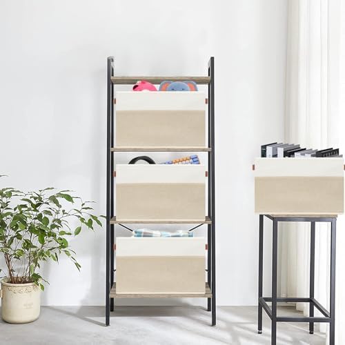 SNWDN 4 Pack Large Collapsible Fabric Storage Baskets with Handles (White/Beige 15''Lx13''Wx13''H) - Image 7