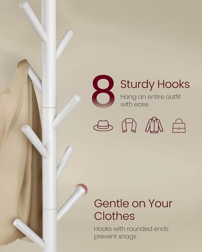VASAGLE Solid Wood Coat Rack, Free Standing, Tree-Shaped, with 8 Hooks - Image 3