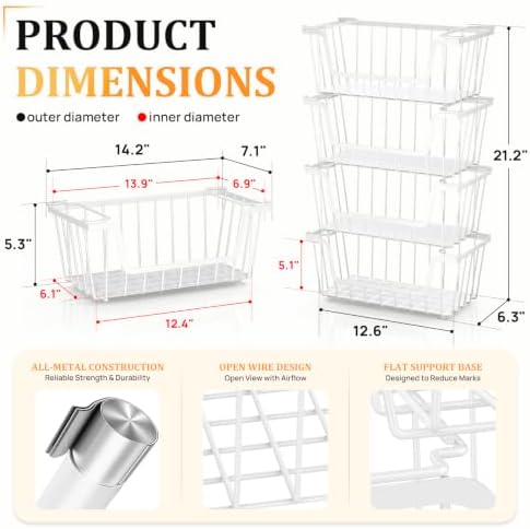 SUNALLY Stackable Storage Bins 6 Pcs Wire Baskets Freezer Organizer, White - Image 2
