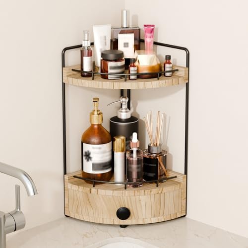 2-Tier Corner Bathroom Countertop Organizer with Drawer by Unknown