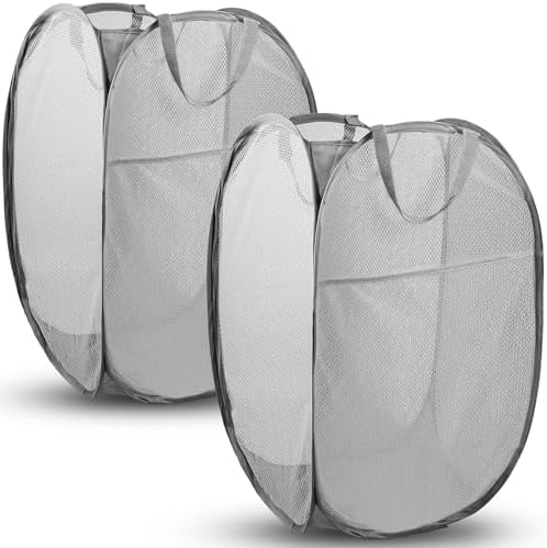 2 Pack Pop Up Laundry Hampers, 70 L Collapsible Foldable Mesh Basket, Gray by Unknown
