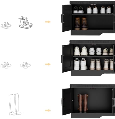 HOMSHO Farmhouse Shoe Storage Bench with 4 Barn Doors & Padded Seat Cushion - Image 6