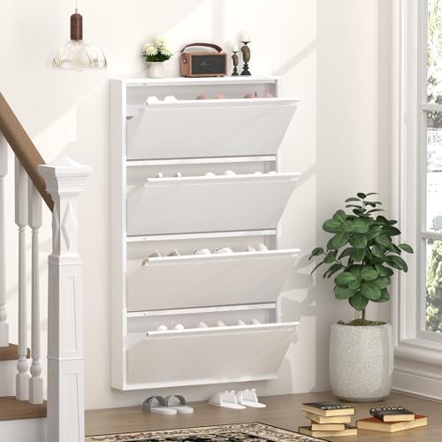 GREATMEET Slim Wall Mounted Metal Storage Cabinet with 4 Flip Drawers by GREATMEET