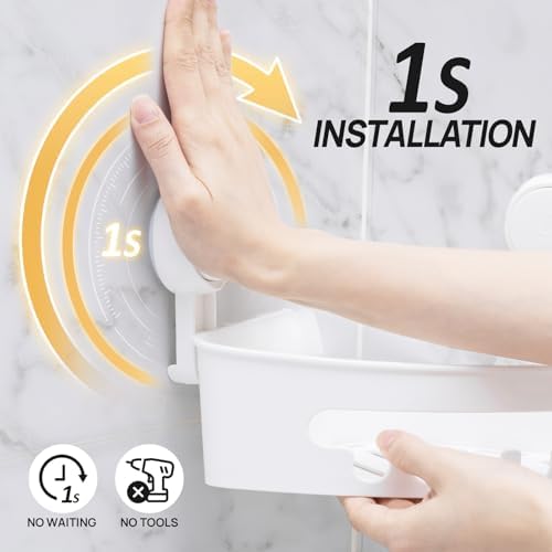 LEVERLOC Corner Shower Caddy Suction Cup, shower shelves suction cup, White - Image 2