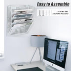 EASEPRES 5 Pocket Mesh Hanging Wall File Organizer, Wall Mounted Mail Paper Document Folder Holder, Clipboard Storage Organization Magazine Rack with Nametag Label for Office Home School, White - Image 6