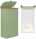 iEGrow 65L Slim Laundry Hamper, Narrow Laundry Basket with Lid,Foldable Clothes Hamper with Bamboo Frame,Hamper Basket with Removable Inner Bag for Laundry Room Bedroom College Dorm,17.17 Gals Green by iEGrow
