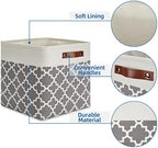 Temary 13ﾗ13ﾗ13 Foldable Storage Cube Baskets Fabric Cube Storage Basket for Organizing Cloth Storage Bins with Leather Handles for Gifts Empty, Closet (Grey Lattice) - Image 3