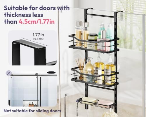 SWTYMIKI Over the Door Shower Caddy - 3 Tier Adjustable Shower Organizer Hanging with Soap Holder, No Drilling Stainless Steel Bathroom Rack Hanging for Body Wash, Shampoo, Soap, Razor, Black - Image 7