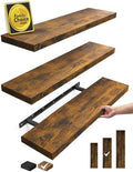 BAYKA Rustic Brown Floating Shelves 22.5in, 3 Pack, Wall Mount Wood Shelf by Bayka