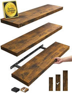 BAYKA Rustic Brown Floating Shelves 22.5in, 3 Pack, Wall Mount Wood Shelf by Bayka