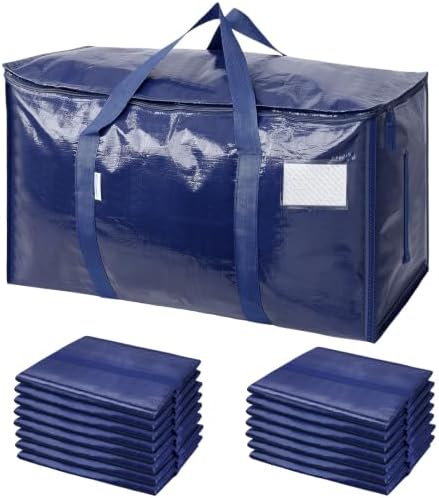 TICONN 16 Pack Extra Large Moving Bags Heavy Duty with Zippers & Carrying Handles, Durable Storage Bags Moving Boxes for Closet Organizers and Storage (16 Pack, Navy) by TICONN