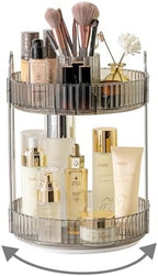 Asayuee 360 Rotating Makeup Organizer,2 Tier Large Capacity Make Up Organizers and Storage,Skincare Perfume Vanity Organizers,Bathroom Cosmetics Storage Organizer Countertop(Grey) by Asayuee