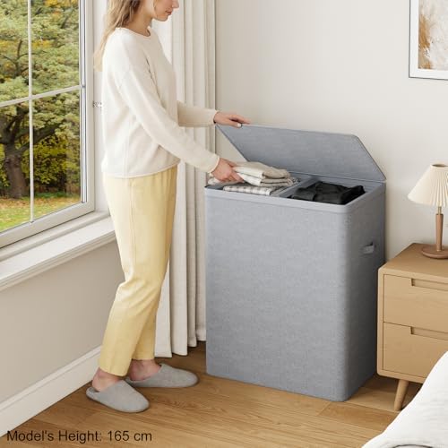 Double Laundry Hamper with Lid, 150L Large Laundry Basket 2 Compartments - Image 3