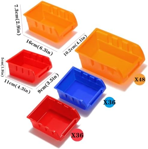 30-Bin Wall Mounted Storage Bins Kit, Tool Organizer Rack, Garage Hardware Organizer, Parts Storage Bins, DIY Combination 4 Set (Red & Blue & Orange Type) - Image 3