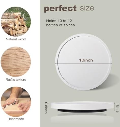 Wood Lazy Susan Turntable Kitchen Decor Round Table Tray, 10" White - Image 6
