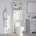 Over the Toilet Storage Cabinet for Bathroom, Extra Tall Over Toilet Storage, Space Saver W/Adjustable Shelf & Open Storage Shelf, 75in, White by Meilocar