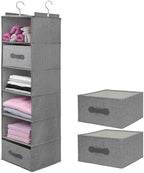 Large Hanging Sweater Organizer for Closet,Collapsible 6-Shelf Hanging Closet Shelves with Drawers, Washable (Grey-6 Shelf-2 d) by Unknown