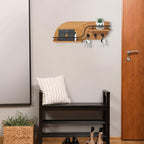 Modern Decorative Key and Mail Holder with 2 Floating Shelves, Wood Wall Mounted Key Organizer with 3 Metal Hooks for Home Entryway, Brown - Image 3