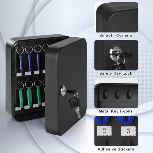 KYODOLED Key Box Wall Mount, Key Lock, 20 Hooks, Black - Image 7