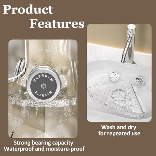 Corner Shower Caddy Suction Cup, Wall Mounted Suction Shower Rack Organizer, No Drilling Shower Shelf, Clear Basket with 4 Movable Hooks, Bathroom Storage Rack (clear, 90°corner) - Image 4