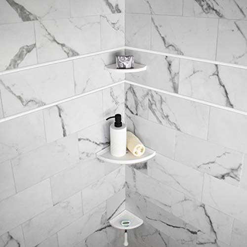 Questech 10" Corner Shower Shelf - Lugged for New Construction, Shower Organizer for Tiled Walls, Corner Caddy Soap Dish Bathroom Storage, Metro Lugged, Bright White Matte - Image 2