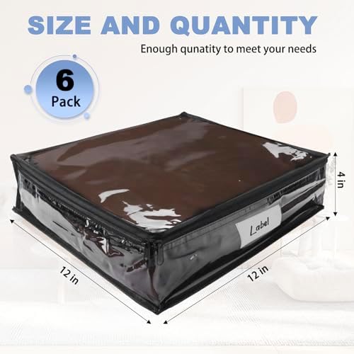 Clear Zippered Plastic Clothes Storage Bags, 6 Pack, Black | Clear Storage Bags with Zipper Plastic Storage Bags for Clothes Sweaters Blankets Sheets, Size: 12 x 12 x 4 Inch - Image 2