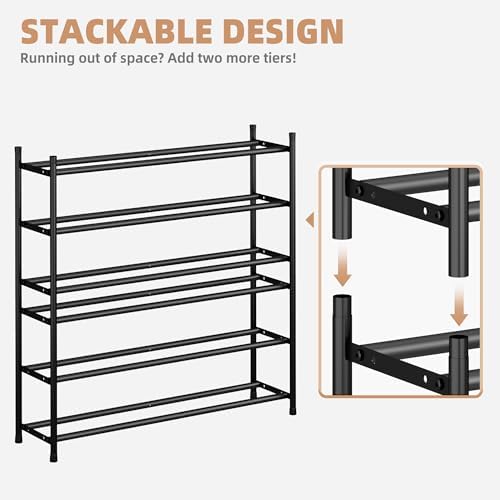 STORAGE MANIAC Long Expandable Shoe Rack, 18 Pairs Metal Wide Stackable Shoe Rack, Adjustable Shoes Shelf, Freestanding Shoes Organizer for Closet, Entryway, Hallway, Garage, Front Door, 3 Tiers - Image 3
