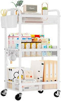 YASONIC 3 Tier Metal Rolling Cart, White Utility Storage Cart with Wheels by YASONIC