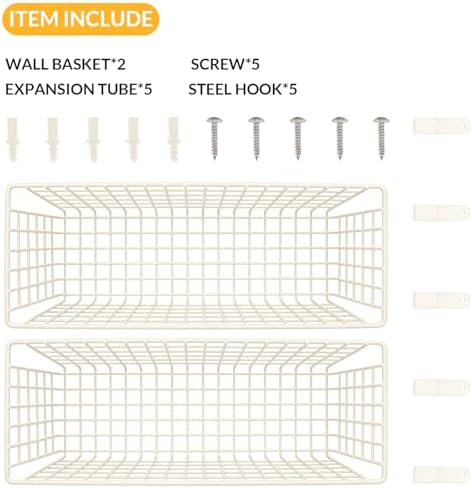 Kinlink 2 Sets White Extra Large Hanging Wall Basket with Steel Hooks - Image 4