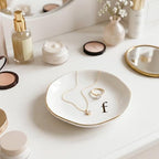Ceramic Jewelry Tray, White Initial F Personalized Jewelry Dish - Image 4