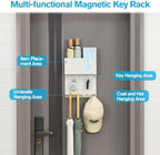 Magnetic Key Holder & Umbrella Holder for Wall, Multi-Functional Entryway Shelf for Tissues. Sturdy Hooks for Keys, Bags. Space Saving Organizer for Apartment, Dorm Room (White) - Image 4